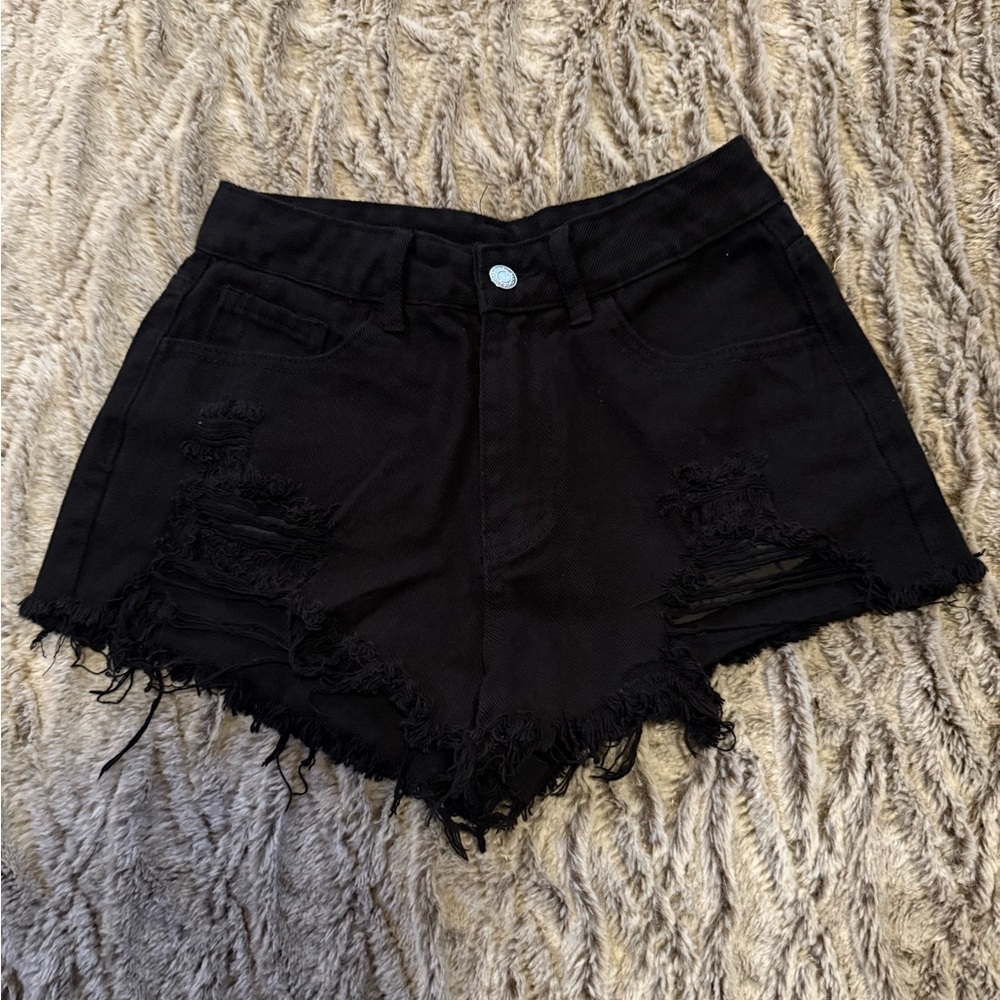 Black Distressed Denim Shorts